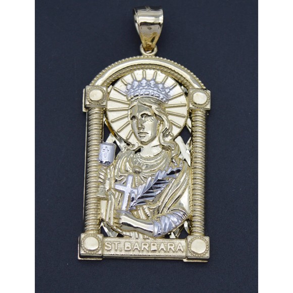 Real Solid 10K Yellow Gold Shiny Medallion St. Barbara Diamond Cut Pendant 10.gr - Picture 1 of 8